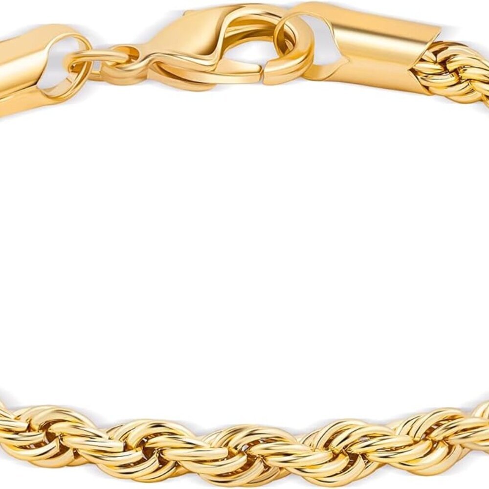 18K Gold Plated Rope Chain Bracelet - Made In Brazil